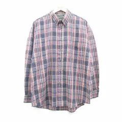 XL/古着 長袖 シャツ メンズ 90s ワンポイントロゴ ボタンダウン 紺他 ネイビー チェック 24may20 中古 トップス