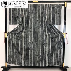 付下げ 刺繍 七宝 檜垣 青褐色 金銀彩 しつけ糸 トールサイズ K-4774  