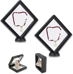 Neutral Zenith アクリルスタンド ディスプレイケース ピンバッジ ラバーストラップ キーホルダー 展示 フローティングフレーム ルースケース 透明フィルム ブラック 18x18x2cm 2個(ブラック,  18x18x2cm 2個)
