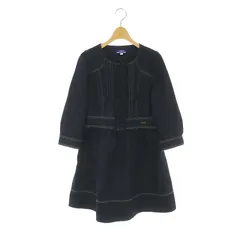 バーバリーズブルーレーベル Burberry's BLUE LABEL デニムワンピース 長袖 フリル ひざ丈 ノーカラー 38 M 紺 ネイビー /AQ ■OS