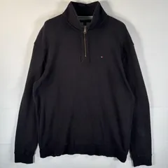 古着 トミーヒルフィガー TOMMY HILFIGER スウェット ワンポイントロゴ ニット 大きいサイズ ハーフジップ XXL  ブラック メンズ