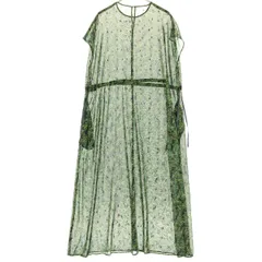 美品 QTUME クチューム 日本製 総柄 ノースリーブ ロングワンピース 38 グリーン レディース 古着