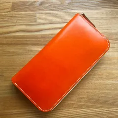 ラウンドファスナーウォレット　ブッテーロ(オレンジx生成り)