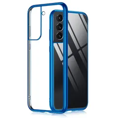 Galaxy S21 5G ケース クリア GalaxyS21 SC-51B SCG09 耐衝撃 透明 保護カバー スマホケース ソフト TPU 薄型 メッキ加工 ストラップホール付き 超軽量 カバー (ブルー) 1