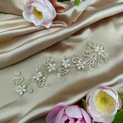 ●飾りヘアコーム ヘアアクセ ④ パール ビーズ ストーン付き フラワー モチーフ ワイヤー ヘッドドレス かわいい おしゃれ アレンジ