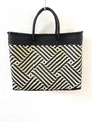 メキシコ製メルカドバッグXSサイズ／ブラック×クリームタペテ編み