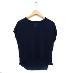 グリーンレーベルリラクシング ユナイテッドアローズ green label relaxing ニット セーター Vネック 切替 シフォン リブ コットン 綿 ラウンドヘム 半袖 紺 ネイビー /NT29