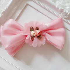 ❤️290サテンオーガンジーローズリボンクリップピン❤️ピンク