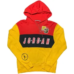 AIR JORDAN オーバーサイズロゴ入りプルオーバーパーカー イエロー×レッド Sサイズ