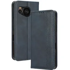 AQUOS sense7 ケース 手帳 SH-53C SHG10 センス7 チェック柄 合革 レトロ 手帳 ケース 【Color】 ネイビーのサムネイル
