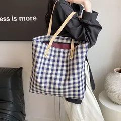 トートバッグ レディース エコバッグ レジ袋 トートバッグ 帆布 大容量 チェック柄 キャンバス ユニセックス 男女兼用バッグ673