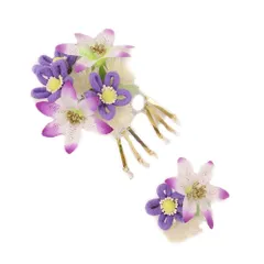 特別セール価格 髪飾り 成人式 振袖 前撮り 袴 花 豪華2点セット 白 紫 薄紫 ゴールド 大特価 ちりめん ビラ簪 パール ライン No.8-0864