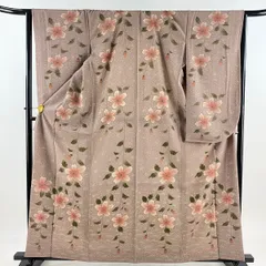 振袖 身丈162cm 裄丈66cm M 袷 洗える着物 桜 疋田 薄小豆 化繊 優品 【中古】