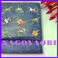362★正絹　9寸名古屋帯　お太鼓柄　手刺繍　竹・梅・紅葉・優美な花