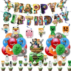 マイクラ　誕生日　ガーランド　バルーン　誕生日装飾　ケーキトッパー　セット
