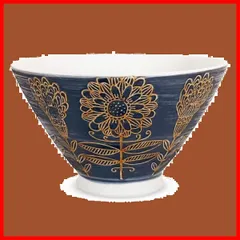 【新着商品】J-kitchens 勲山窯 茶碗 11cm 波佐見焼 日本製 北欧の花 ネイビー 巻