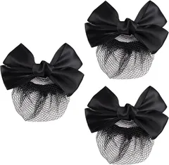 lifactlab. シニヨンネット リボン バレッタ ネット付き 髪 お団子 ヘアネット 3個 セット(ブラック)