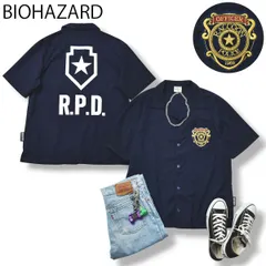 【人気】ユニバーサルスタジオジャパン BIOHAZARD R.P.D. バイオハザード 半袖シャツ M ネイビー メンズ アメカジ ストリート ゲーム コスプレ グッズのサムネイル