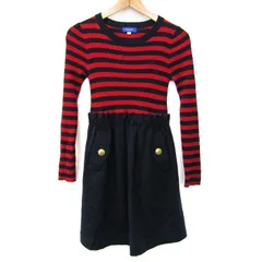 ブルーレーベルクレストブリッジ ドッキング ワンピース 長袖 ウール混 レディース 36サイズ レッド×ネイビー BLUELABELCRESTBRIDGE 【中古】