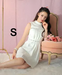 ホワイトS  [fm3322-P-2401]XSサイズあり【ROBE de FLEURS/ローブドフルール】スプリングツイード/ ハイネック/ ビジュー/ ノースリーブ/ フレア/ ミニドレス/ キャバドレス/ ワンピース