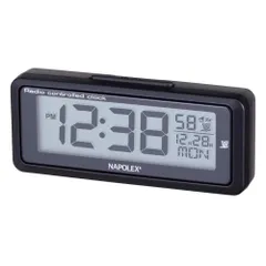 【特売】ナポレックス(Napolex) 車用電波時計 ブルーLEDバックライト付き 配線不要 バッテリー式(CR2032) 大型液晶採用 アラーム付き(スヌーズ機能あり) カレンダー表示機能 取付ステー付きで取り付け場所 角度調整も自由に可能 デジタル時計 F