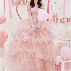【新品?未使用】 ウェディングドレス 花嫁ドレス 前撮り 誕生日 成人式 カラードレス 演奏会 姫系ピンク オフショルダー 高級感 多重チュー