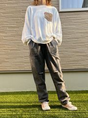 【半額セール】デニム パンツ レディース ダメージ加工 ジーンズ ジーパン ウエストゴム ロングパンツ 3色
