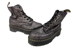 ドクターマーチン Dr.Martens MOLLY 6EYE IRIDESCENT CRACKLE BOOTS クラックルダブルソール  厚底 メタリック ガンメタル GUNMETAL BLACK 黒 ブーツ ブラック UK6 104S-812