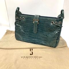 ★-15 YAMAGUCHI ハンドバッグ クロコダイル ワニ革 JRA チャーム 冊子 タグ 保存袋付き JRAロゴ 日本製 111グリーン レディース