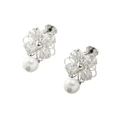 【シルバー×ピアス】[Cream dot. クリームドット公式] ピアス レディース  金属アレルギー ニッケルフリー フラワー ビジュー パール ワイヤー 透かし 大人 