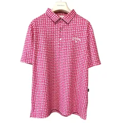 未使用 Callaway キャロウェイ メンズ ゴルフシャツ LLサイズ ポロシャツ ピンク 総柄 半袖 吸汗速乾