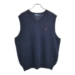 Polo by Ralph Lauren ポロ ラルフローレン Vネック コットンニット ベスト ネイビー(メンズ XL)中古 古着 V1525