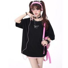 Tシャツ トップス 半袖 サブカル系 地雷系 リボン 原宿系 夏 レディース 韓国ファッション おしゃれ ゴシック 姫系 プリント かわいい お洒落