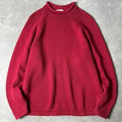 90s 巨人タグ J.CREW ロールネック コットン ニット セーター L / Jクルー 90年代 オールド レッド 赤 無地 ハイネック
