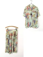 レディース 古着 80s J.G. HOOK 海 リゾート バカンス 総柄 レーヨン 開襟 半袖 シャツ × スカート セットアップ ミモレ丈 M位 古着