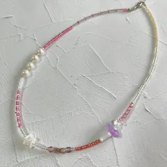 【ハンドメイド一点物】ビーズネックレス　チョーカー　ピンク系