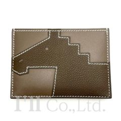 【新品同様】HERMES　エルメス　シュヴァル・ピクト　カードケース　H085051　ヴォー・タデラクト　ヴォー・エヴァーカラー　エトゥープ　ツンドラ　B刻　ブランド小物　パスケース　名刺入れ【中古】【72358】