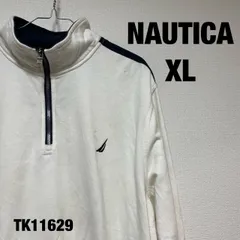 NAUTICA トレーナー 長袖 XL ホワイト ワンポイント 刺繍 ロゴ ハーフジップ おしゃれ 裏起毛 秋冬 ノーティカ RN67835 古着 TK11629