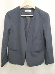 ◇ Θ NATURAL BEAUTY BASIC 長袖 ノーカラー ジャケット サイズM ネイビー系 レディース P  【1407100015580】