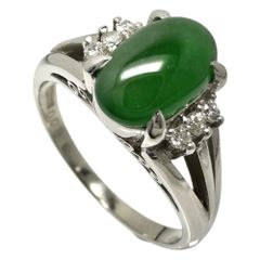 10.5号 三越ジュエリー ヒスイ 1.18ct ダイヤモンド 計0.07ct リング・指輪 Pt900プラチナ 5.7g レディース 【中古】【真子質店】【NN】
