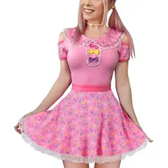 ピンク_L [LittleForBig] 大人用ロンパース 蝶結び柄 スカート2点セット【ニャーニャー】 特別な袖 レース裾 綿パジャマ L