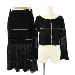 スナイデル SNIDEL 25SS クロシェニットセットアップ カーディガン フレアスカート F 紺 白 /MI ■OS