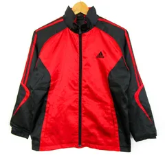 アディダス ナイロンジャケット アウター クライマプルーフ スポーツウエア キッズ 男の子用 150サイズ 黒×赤 adidas 【中古】