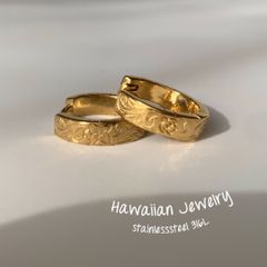 【 両耳 】【 ハワイアンジュエリー 】 プルメリア ホヌ ワンタッチ フープ ピアス ( ゴールド ) サージカルステンレス SUS 316L / 金属アレルギー対応 / つけっぱなし 錆びない アクセサリー / 送料無料 / ギフト ラッピング プレゼント