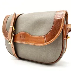 【良品】 Christian Dior クリスチャンディオール ショルダーバッグ トートバッグ フラップ ロゴ型押し ゴールド金具 総柄 肩掛け 斜め掛け PVCレザー ヌメ革 レディース グレー 灰色 ブラウン 茶色