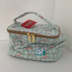 スヌーピー ギンガムチェック キルティング バニティポーチ ミントグリーン