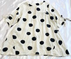 綿　麻　チュニック　ドット　トップス　レディース　L