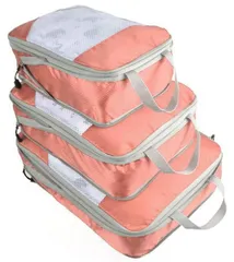 【特価セール】衣類 ポーチ トラベル 圧縮袋 仕分け 撥水 便利 持ち運び簡単 軽量 メッシュタイプ 整理（ピンク） 圧縮 3点セット 出張 旅行 [SAISAC]