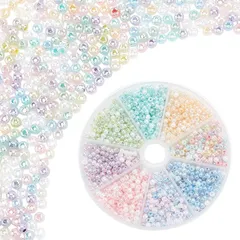 PH PandaHall 960個 ビーズ手芸 シードビーズ 4mm ガラス製 8色 夏のブレスレット 小さなクラフトビーズ 丸形 DIY用品 手芸用品 ジュエリー用 アクセサリーパーツ( 淡い色)