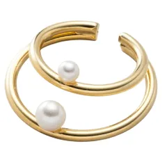 【ゴールド×ワンサイズ】[Cream dot. クリームドット公式] イヤーカフ レディース  イヤーカフ 金属アレルギー ニッケルフリー イヤカフ パール メタル レイヤード風 2連 三日月 片耳用 大人 